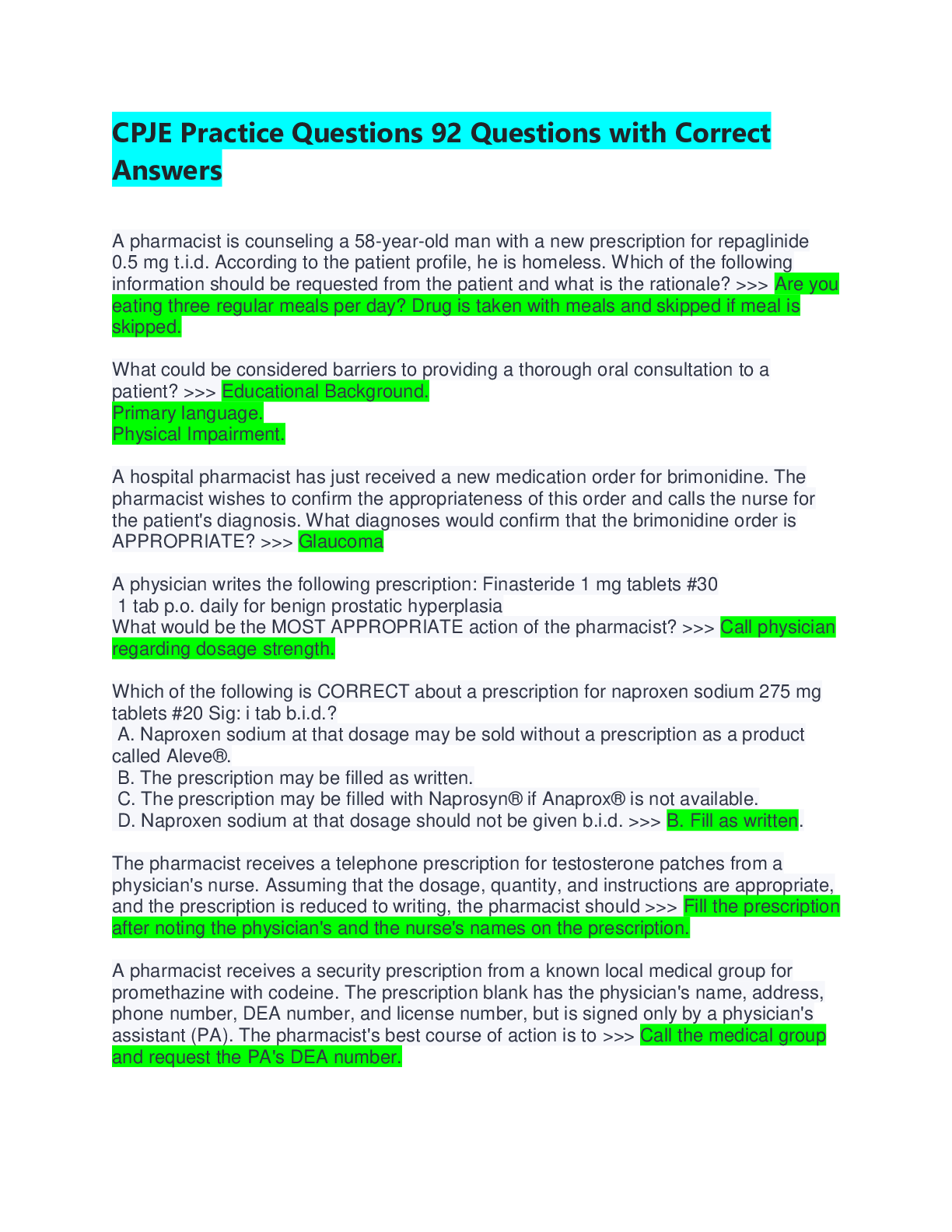 Preview image for CPJE Practice Questions 92 Questions with Correct Answers, 2022/2023, Rated A